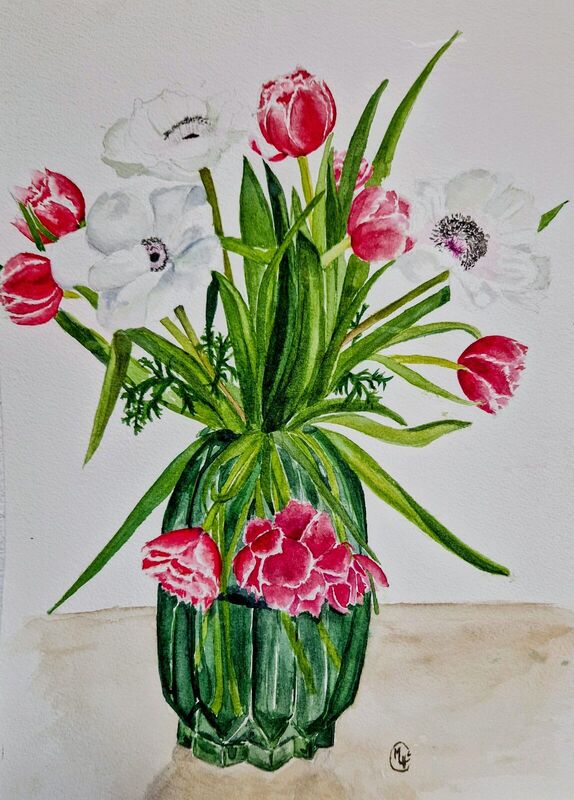 Tulips & Anemones, watercolour